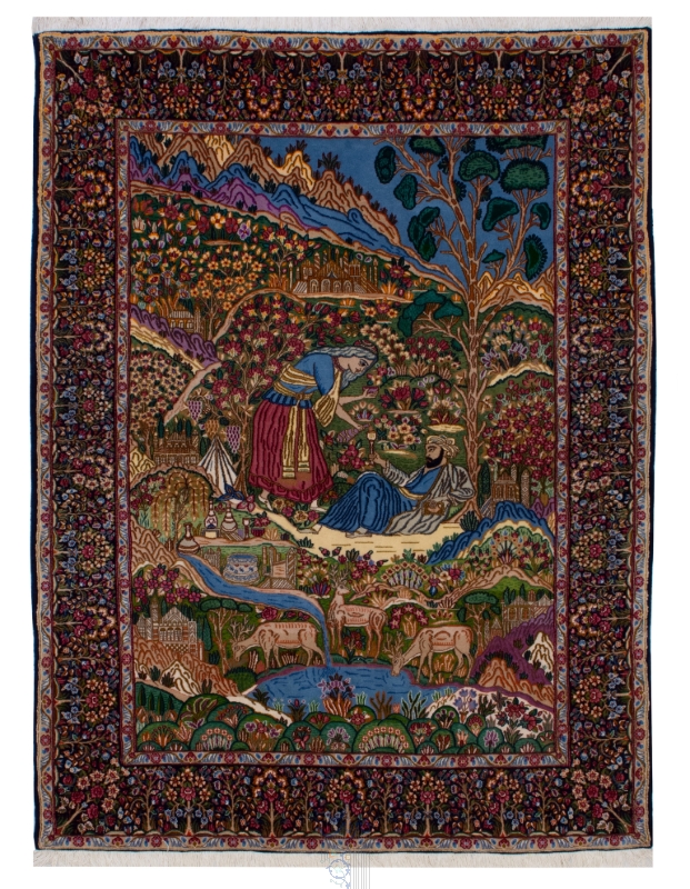 تصویر فرش دستباف کرمان ۳ متری ۵۰ رج پشم طرح خیام رنگ الوان