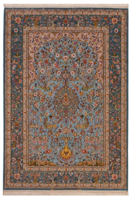 فرش دستباف اصفهان 4متری نقشه یک طرفه محرابی فیروزه ای