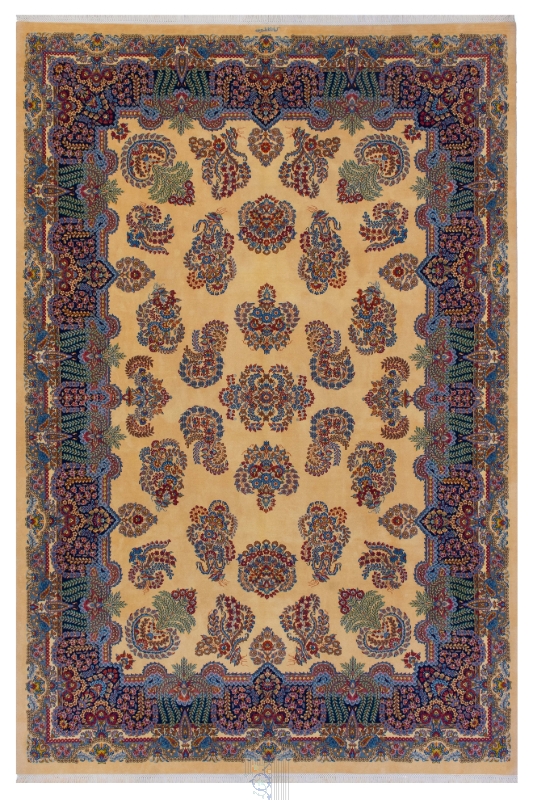 فرش دستباف ۶ متری کرمان طرح مقطع دسته گلی