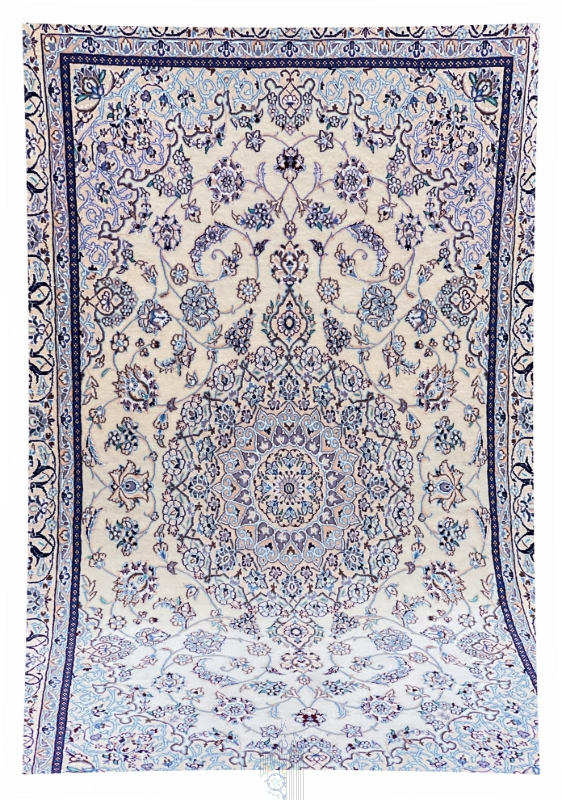 فرش دستباف نایین قالیچه ۹لا نقشه لچک و ترنج کرم