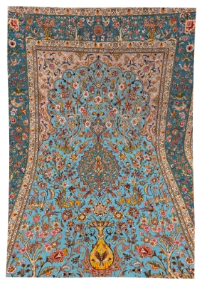 تصویر فرش دستباف اصفهان ۴ متری نقشه یک طرفه محرابی فیروزه ای