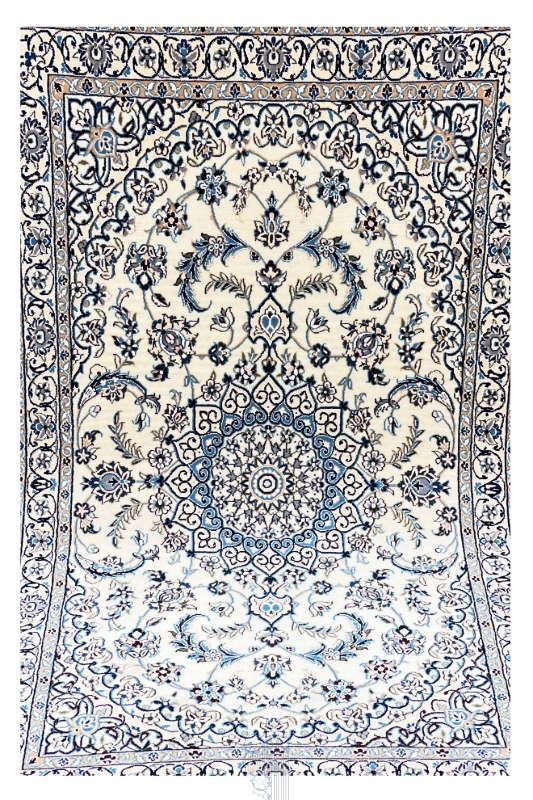 تصویر فرش دستباف نایین ذرع و نیم ۹لا لچک ترنج پشم و ابریشم کرم