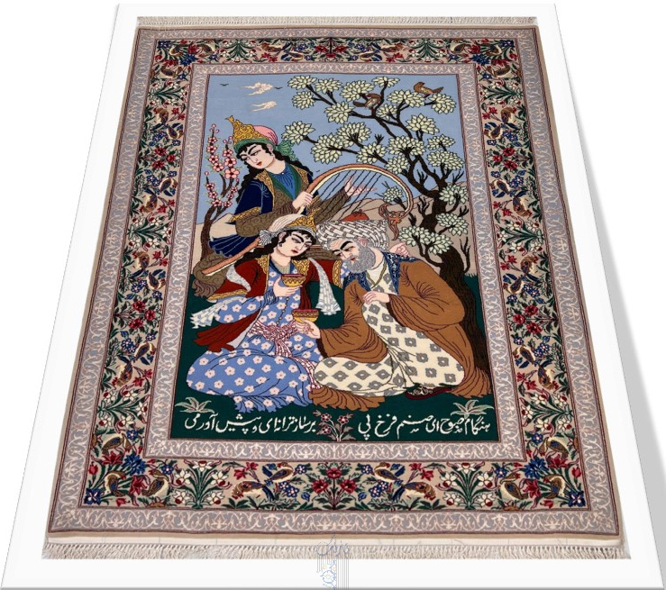 تصویر فرش دستباف اصفهان ذرع و نیم ۶۰ رج بزم خیام الوان