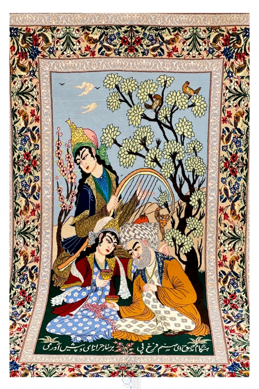 تصویر فرش دستباف اصفهان ذرع و نیم ۶۰ رج بزم خیام الوان